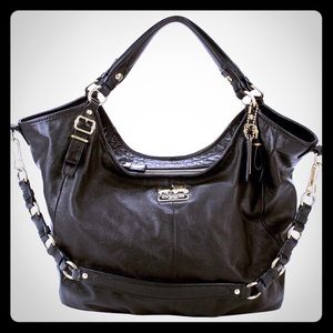 XL Madison Satchel Black Leather Shoulder Bag